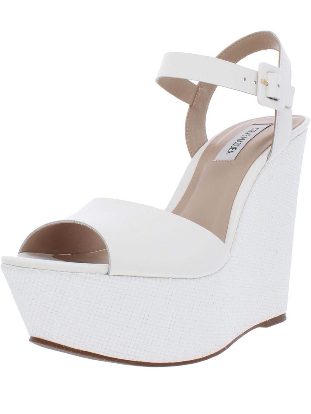 Steve Madden White Platform Wedge Sandals with Ankle Strap